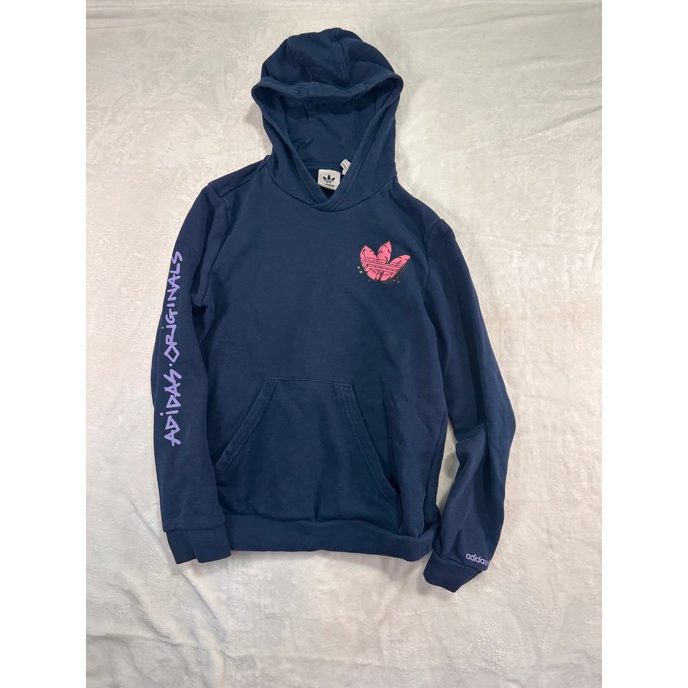 Adidas Originals Hoodie M 11-12Y Navy Blue Dinosaur Skeleton Trefoil Kids
